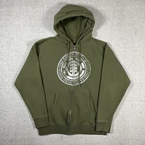 Element Hoodie Mens M Green Vintage Y2K Skateboards Sweatshirt Full Zip Grunge